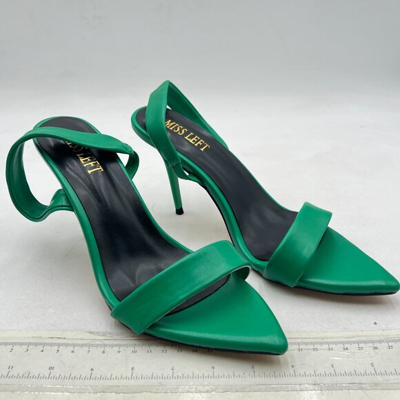 miss left Green Edgy Stiletto High Heels Open Toe Sandals Slingback Shoes - Picture 4 of 8